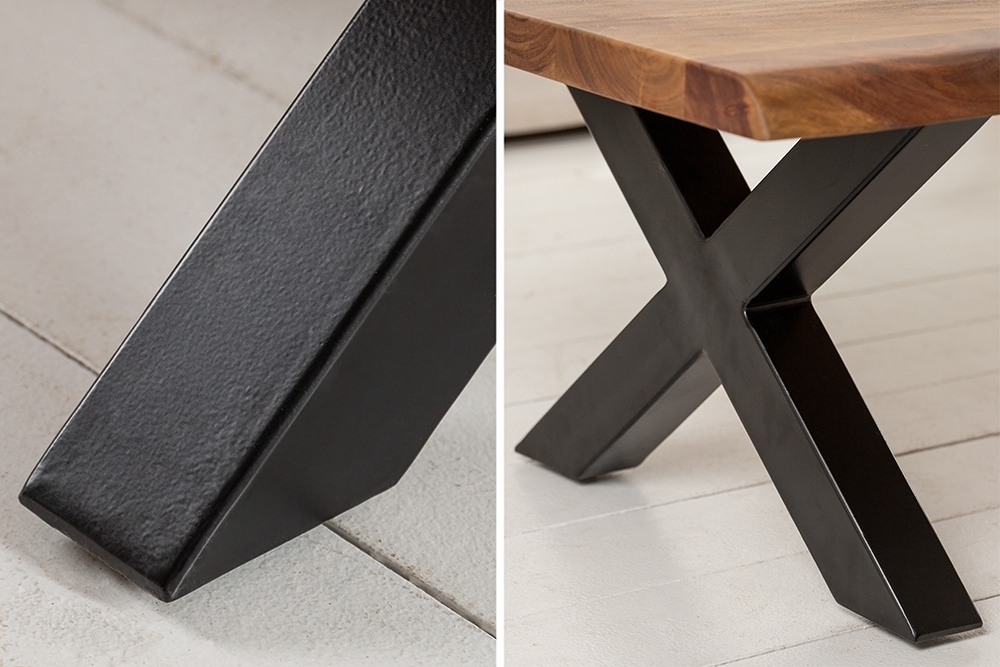 Massivholz Couchtisch MAMMUT 110cm Akazie Baumkante honey finish 3,5cm Tischplatte