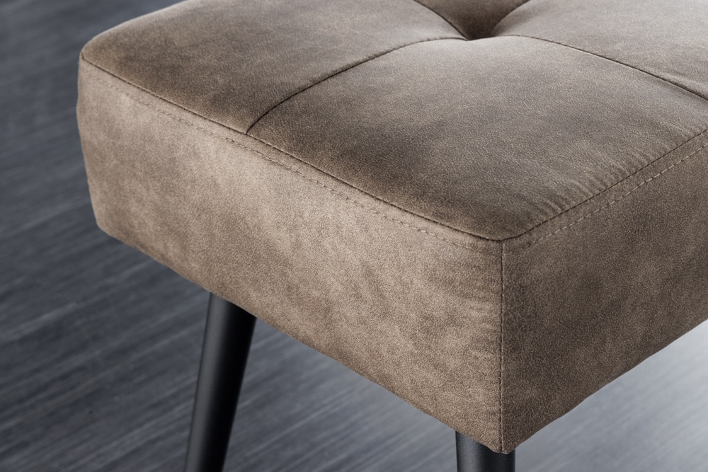 Design Sitzbank BOUTIQUE 100cm antik taupe Microfaser schwarze Metallbeine Polsterbank