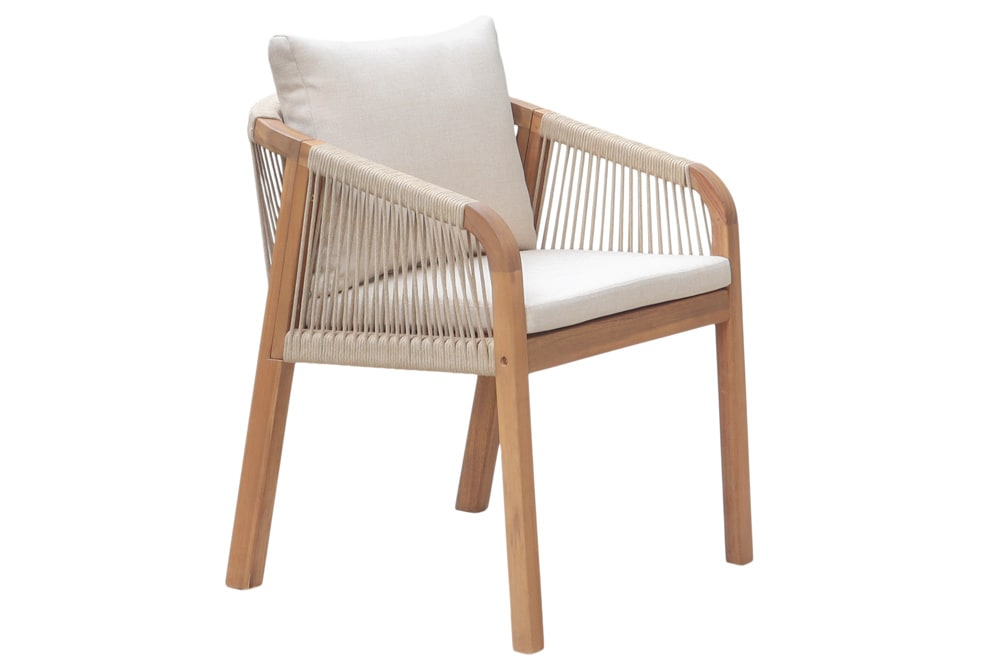In- und Outdoor Gartenstuhl BALI ROPE natur beige Akazie wetterfest mit Armlehne Kissen