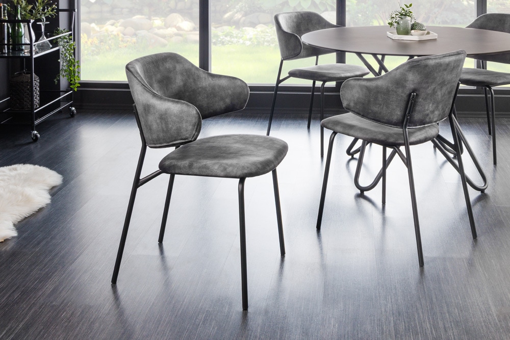 Design Stuhl VOGUE grau Samt schwarze Metallbeine