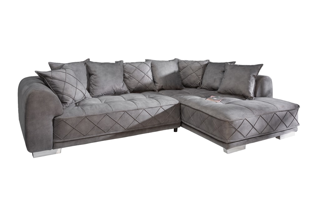 Modernes XXL Ecksofa DECADENCIA 320cm silbergrau Samt Bigsofa inkl. Kissen