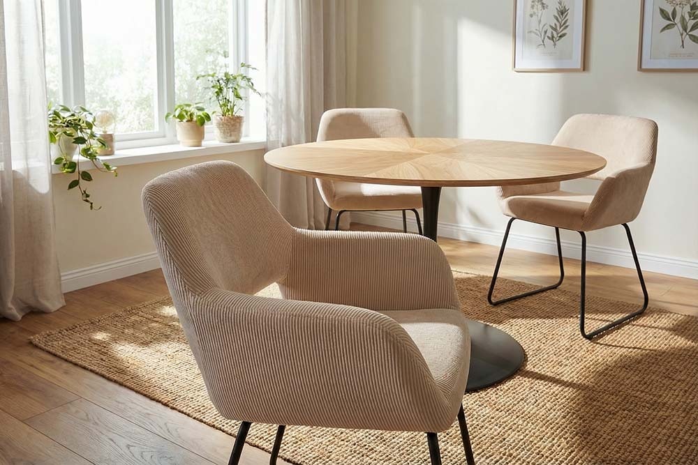 Design Stuhl MUSTANG beige Cord mit Armlehne schwarz Metallgestell