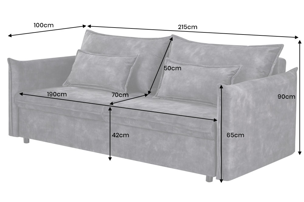 XXL Sofa mit Schlaffunktion APARTMENT grau Samt inkl. Bettkasten und Kissen