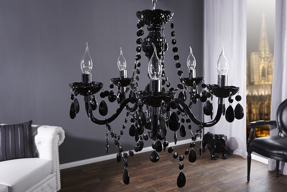 Eleganter Kronleuchter  BLACK CRYSTAL 55cm schwarz Acryl 5-armig Lüster