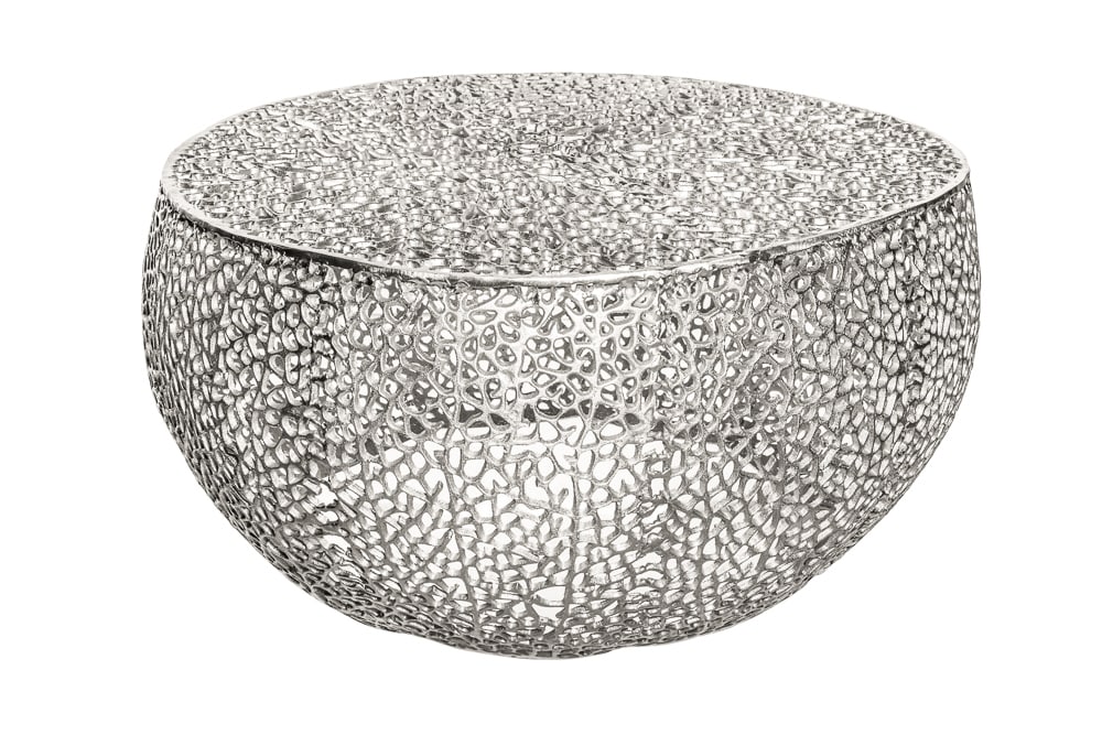 Filigraner Design Couchtisch ABSTRACT LEAF 80cm silber Handarbeit