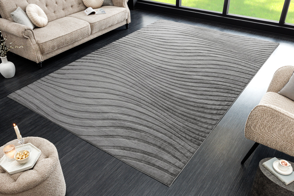 3D strukturierter Kurzflor Teppich WAVE 230x160cm anthrazit Hoch-Tief-Effekt