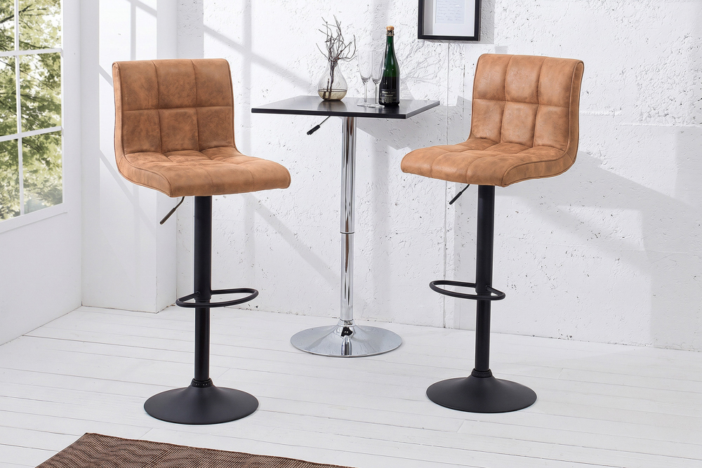 Höhenverstellbarer Barhocker MODENA vintage braun Microfaser Metall schwarz mit Lehne drehbar