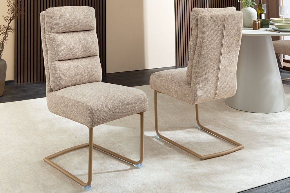 Design Freischwinger Stuhl COMFORT beige Strukturstoff mit Metallgestell