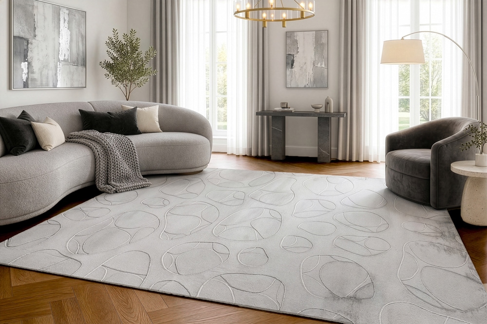 3D Hochflor Teppich LUNA 300x230cm hellgrau Hoch-Tief-Effekt Indoor-Teppich