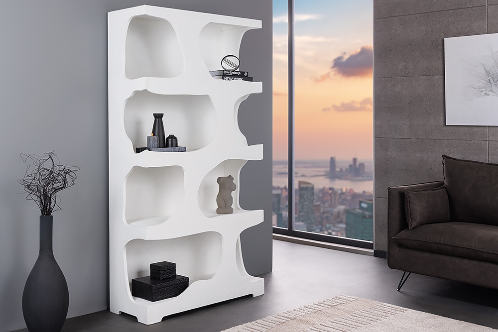 Abstraktes Regal ART AMBIENTE 180cm weiß Beton strukturiert Standregal
