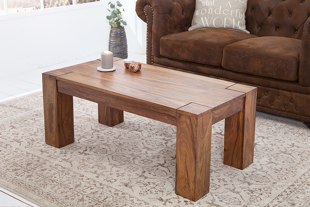 Massivholz Couchtisch MAKASSAR 100cm braun Sheesham stone finish einzigartige Maserung