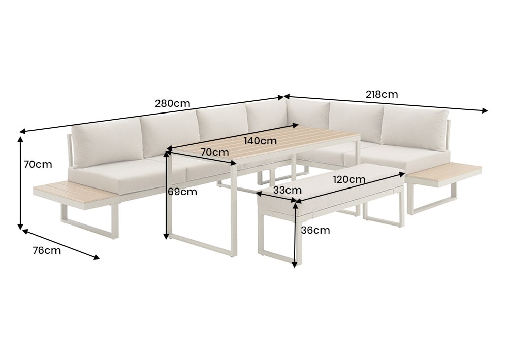 Wetterfestes Gartenmöbel Set IBIZA GRAND 280cm greige Aluminium inkl. Sitzpolster
