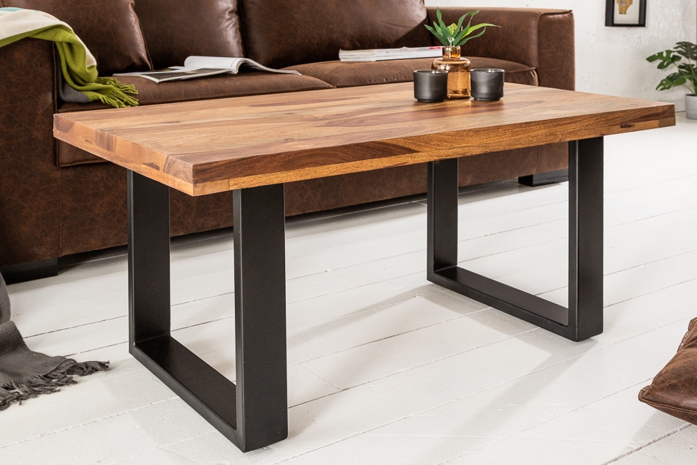 Massivholz Couchtisch IRON CRAFT 100cm braun Sheesham stone finish Industrial Design