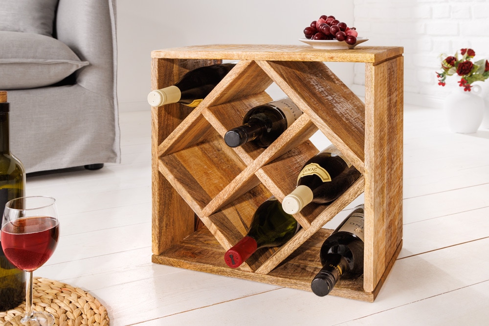 Massivholz Weinregal CUBUS 40cm Mango handmade Beistelltisch