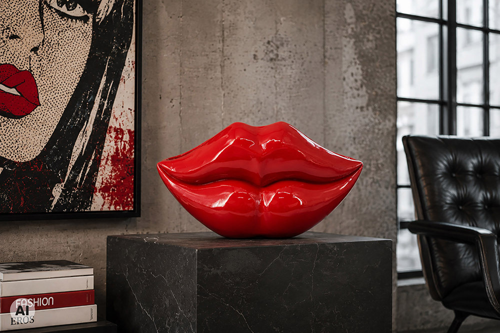 Extravagante Deko-Vase LIP 40cm rot handmade Hochglanz