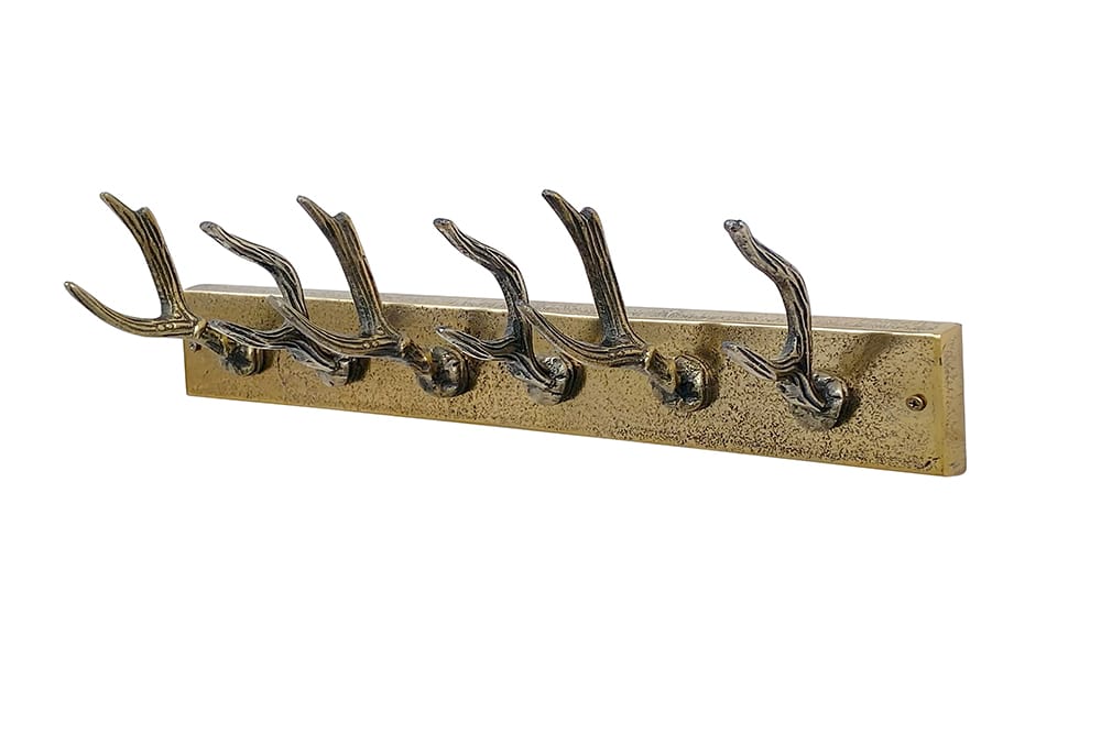Dekorative Wandgarderobe DEER 50cm messing Metall Hirschgeweih Kleiderhaken