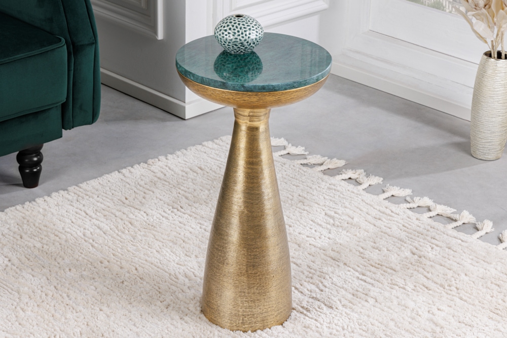 Handgearbeiteter Beistelltisch ELEMENTS 55cm gold grün Marmor rund