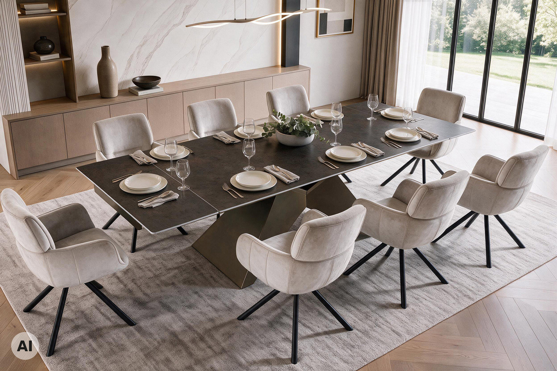 Design Esstisch DIAMOND 180-260cm rost Keramik Metallgestell bronze