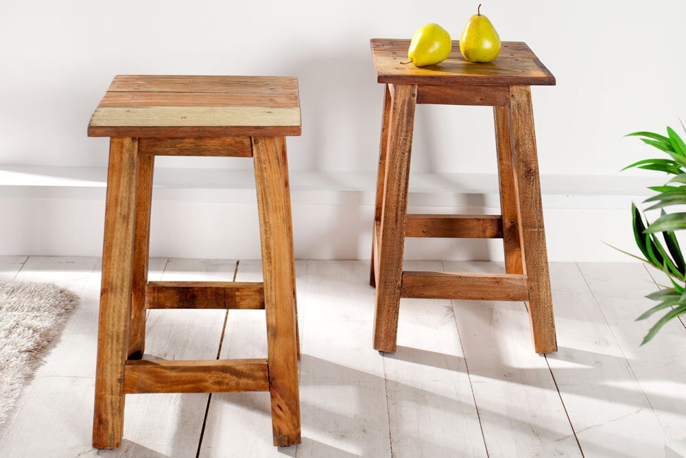 Massivholz Hocker JAKARTA 50cm recycelt Beistelltisch Sitzhocker
