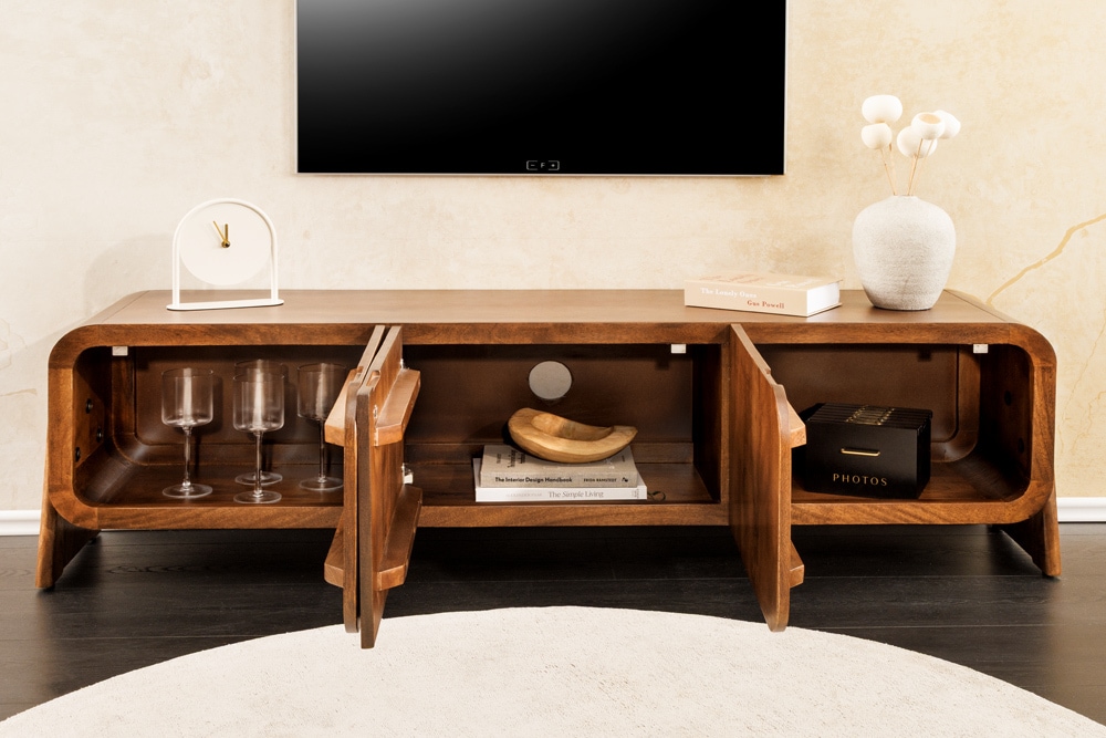 Massives TV-Board BRASIL 160cm braun Mangoholz drei Fächer Lowboard