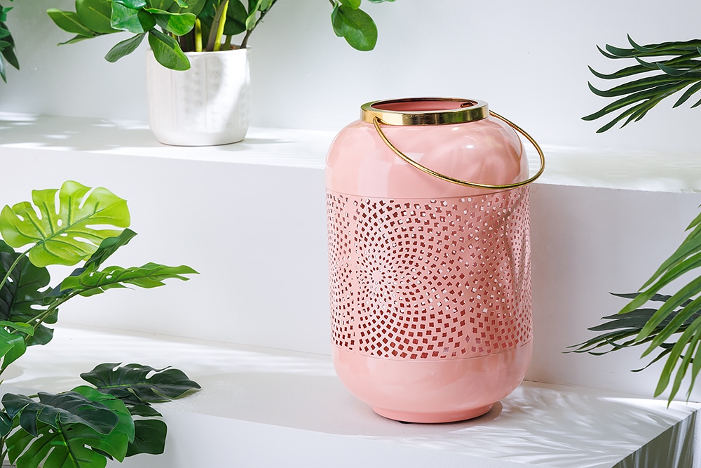 Deko Windlicht CANDLELIGHT 30cm pastell-rosa Metall handmade Laterne