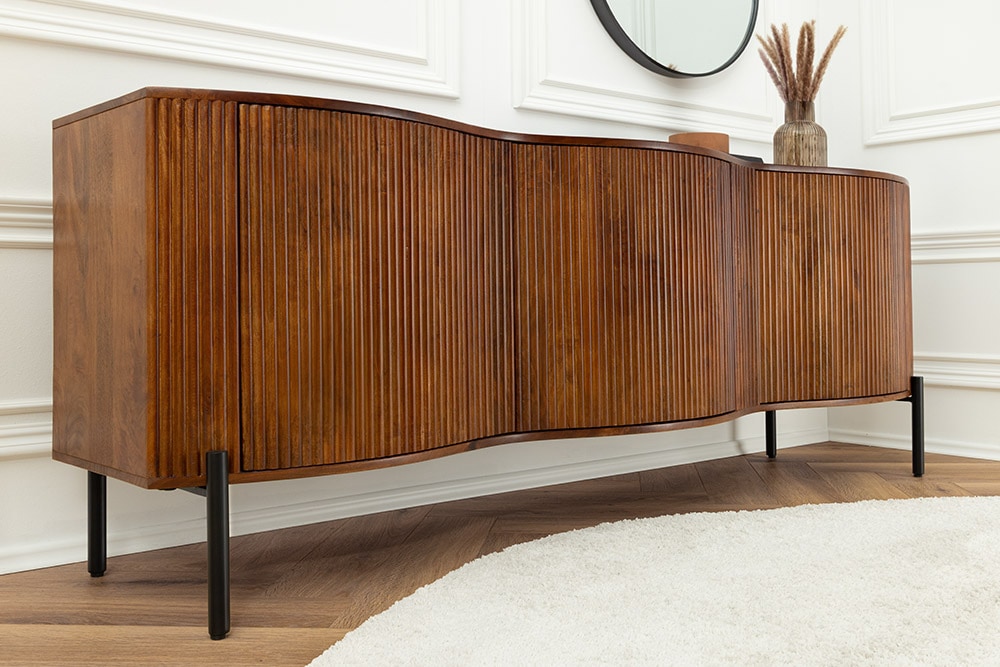 Massives Sideboard GRANDEUR 180cm braun Mangoholz schwarz Metall