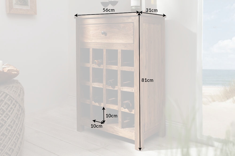 Massives Weinregal HEMINGWAY 56cm recyceltes Massivholz Weinschrank für 16 Flaschen
