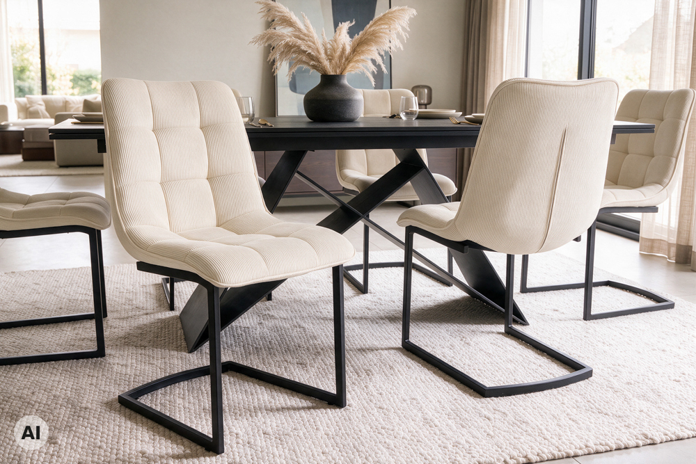 Freischwinger Stuhl MIAMI beige Cord matt schwarz Metallgestell Freischwinger Stuhl MIAMI beige Cord matt schwarz Metallgestell