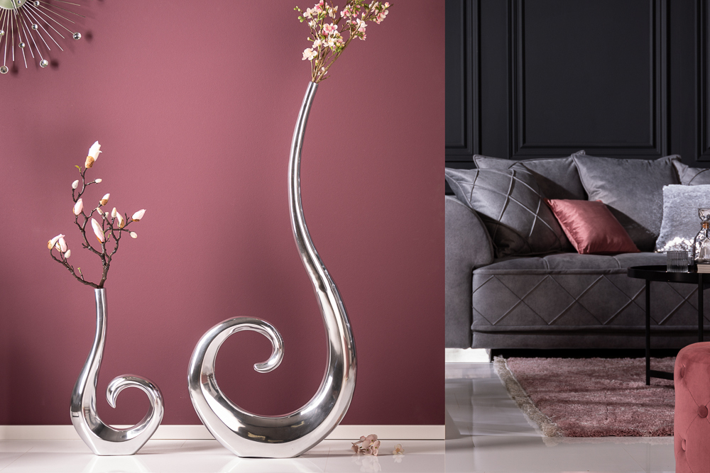 Moderne Vase WAVE 47cm silber Aluminium poliert Dekoration Moderne Vase WAVE 47cm silber Aluminium poliert Dekoration