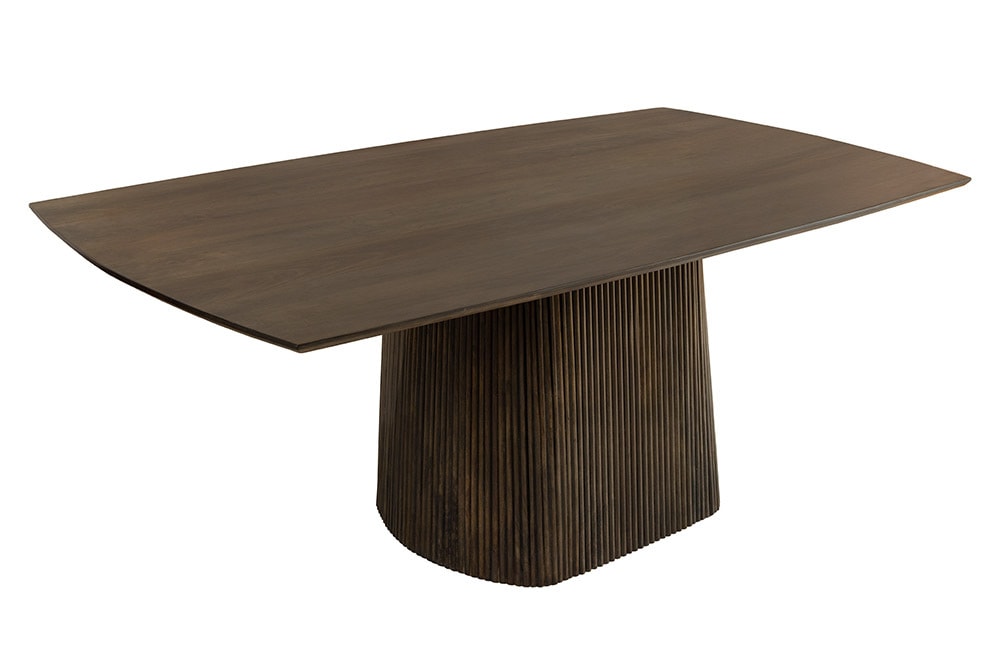 Design Esstisch GRAND 200cm dunkelbraun Mangoholz Bootsform mit Sockel