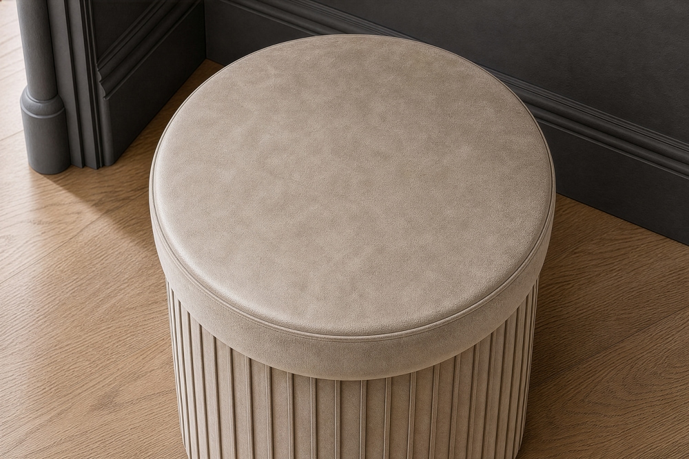 Runder Hocker ÉLAN 40cm champagner greige Samt faltbar mit Stauraum