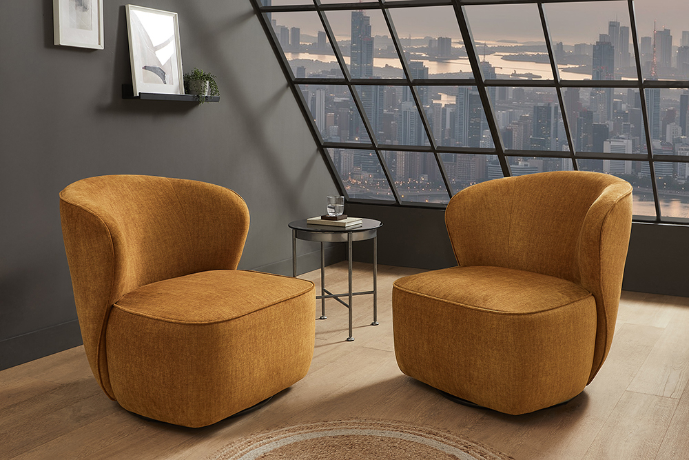Drehbarer Design Sessel GATSBY senfgelb Samt 360° » Jetzt kaufen