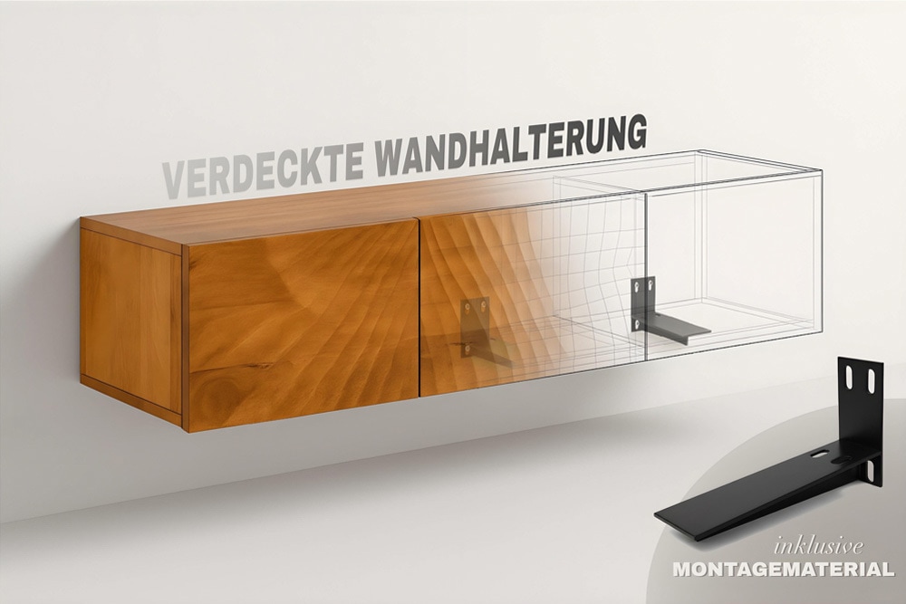 Hängendes Sideboard RELIEF 175cm natur Akazie Massivholz mit Schubladen
