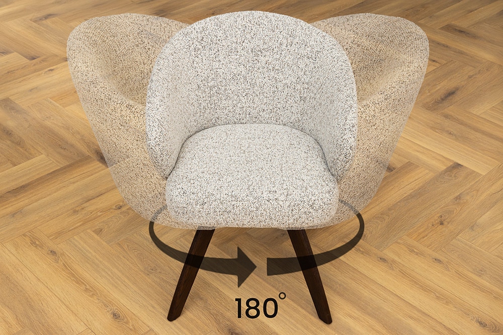 Drehbarer Stuhl WALKÜRE beige Eichenholz mit Taschenfederkern und Armlehne Walnuss
