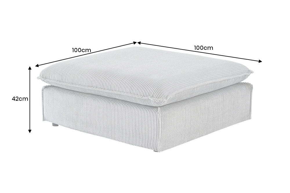 Großer Sitzhocker HEAVEN 100cm hellgrau Cord Federkern Sofahocker abnehmbarer Bezug