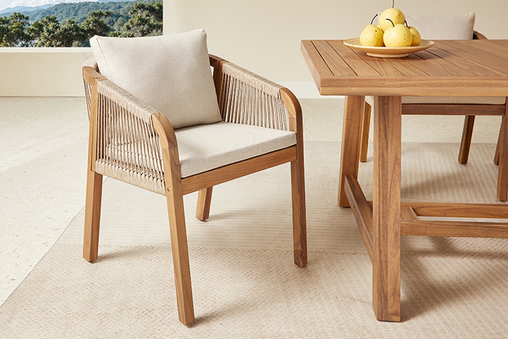In- und Outdoor Gartenstuhl BALI ROPE natur beige Akazie wetterfest mit Armlehne Kissen