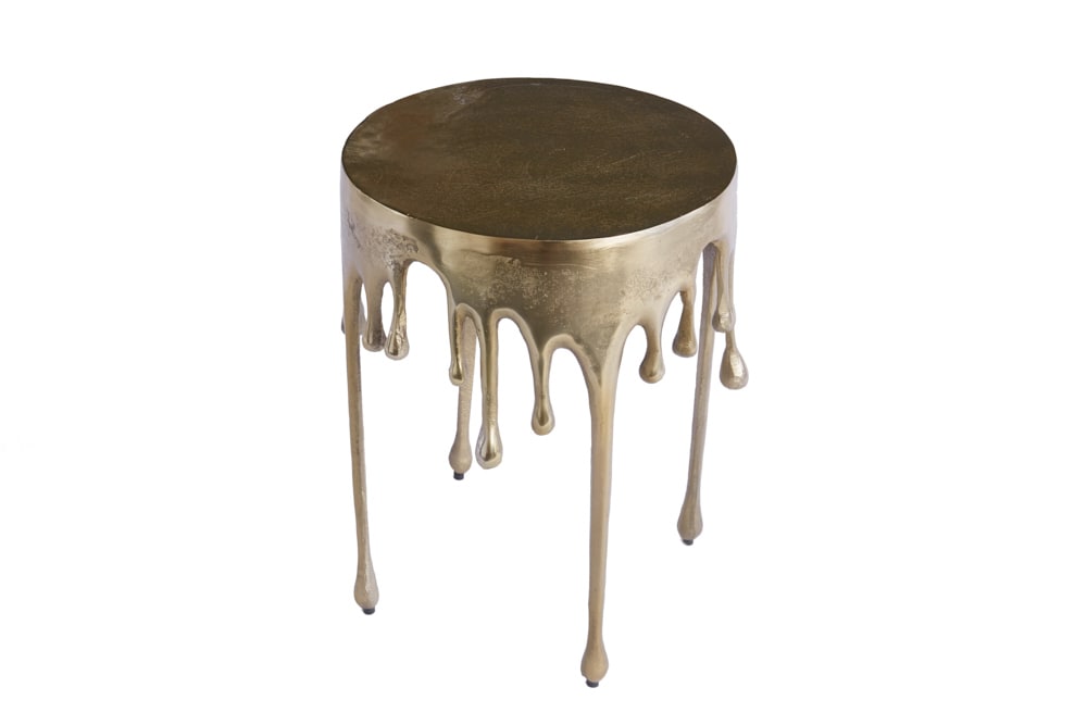 Extravaganter Beistelltisch LIQUID LINE 50cm gold Tropfen-Design Metall Aluminium rund