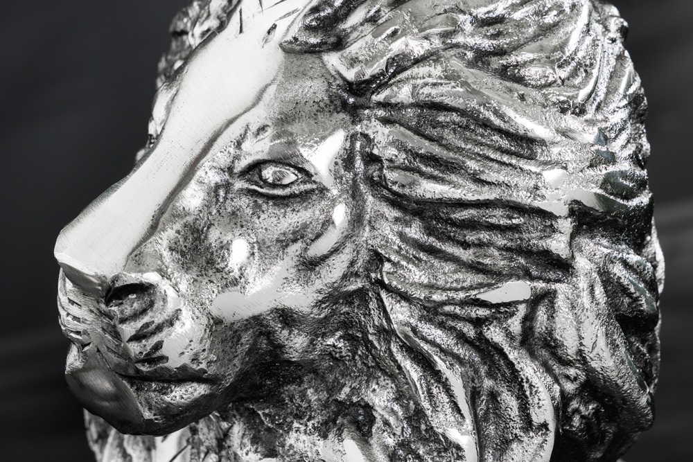 Runder Beistelltisch WILDLIFE LION 60cm silber antik Metall Glas Löwen Skulptur