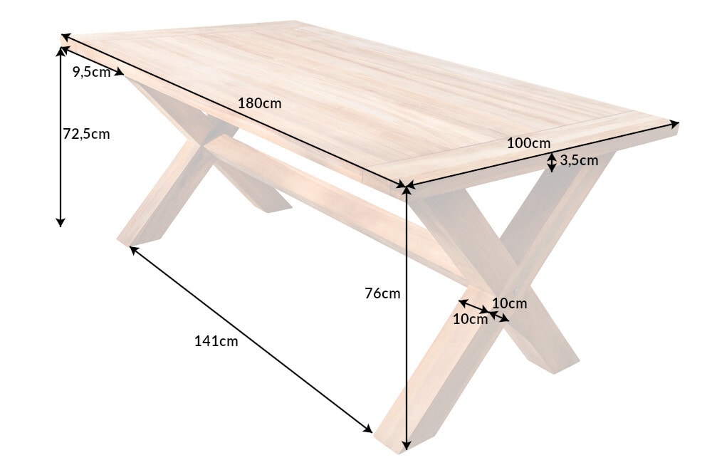 Wetterfester Gartentisch EMPIRE TEAK 180cm Teak Massivholz Outdoor Esstisch