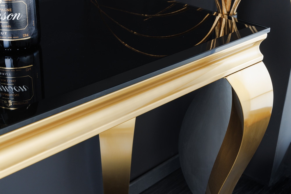 Eleganter Konsolentisch MODERN BAROCK 145cm schwarz gold Opalglas Edelstahlbeine