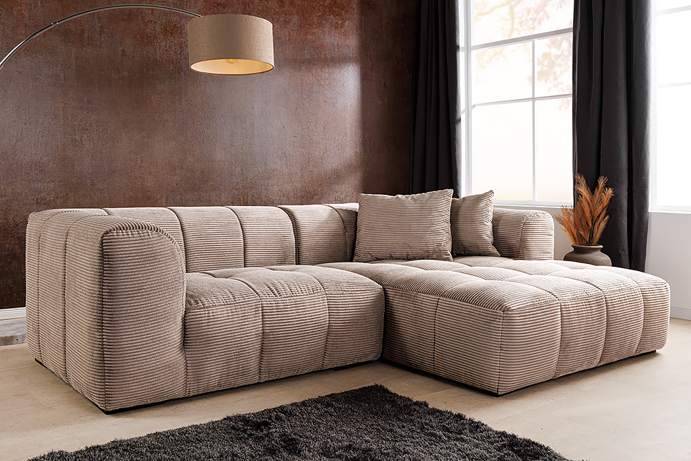 Modernes Ecksofa ZERO GRAVITY 240cm greige Cord 3-Sitzer Couch L-Form