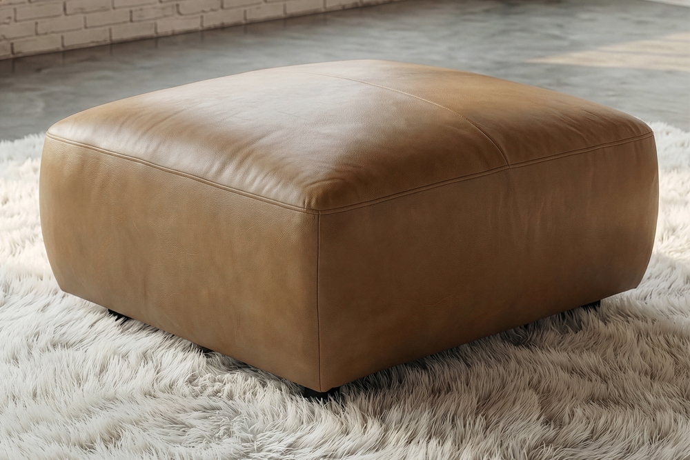 Echtleder Hocker BIG GEORGE 95cm cognac Nosagfederung Taschenfederkern
