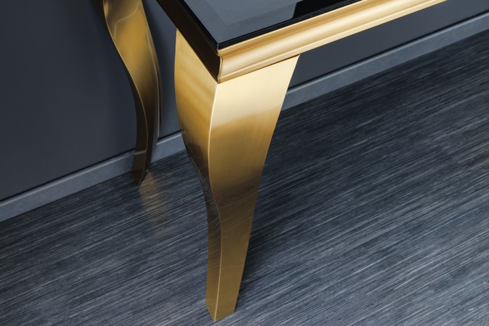 Eleganter Konsolentisch MODERN BAROCK 145cm schwarz gold Opalglas Edelstahlbeine
