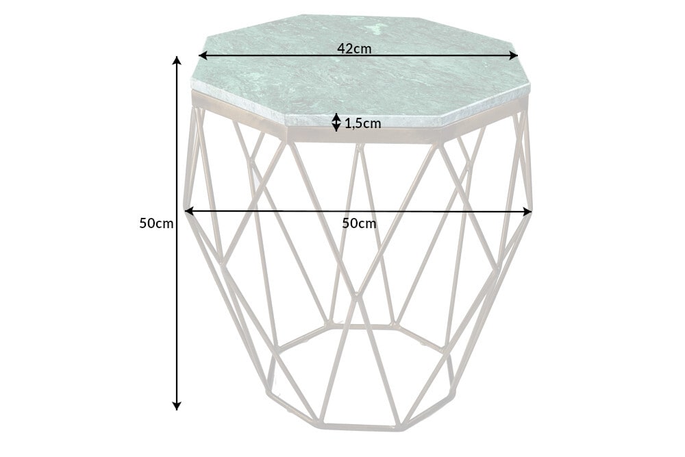 Abstrakter Beistelltisch DIAMOND 50cm grün Marmor messing Metall
