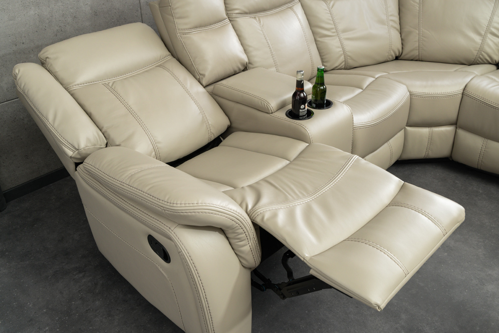 Exklusiver 5er Kinosessel HOLLYWOOD beige Ecksofa Getränkehalter Stauraum