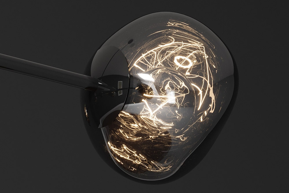 Design Hängelampe LIQUID DIAMOND 100cm smoke schwarz Glas fünf Schirme Kugelleuchte