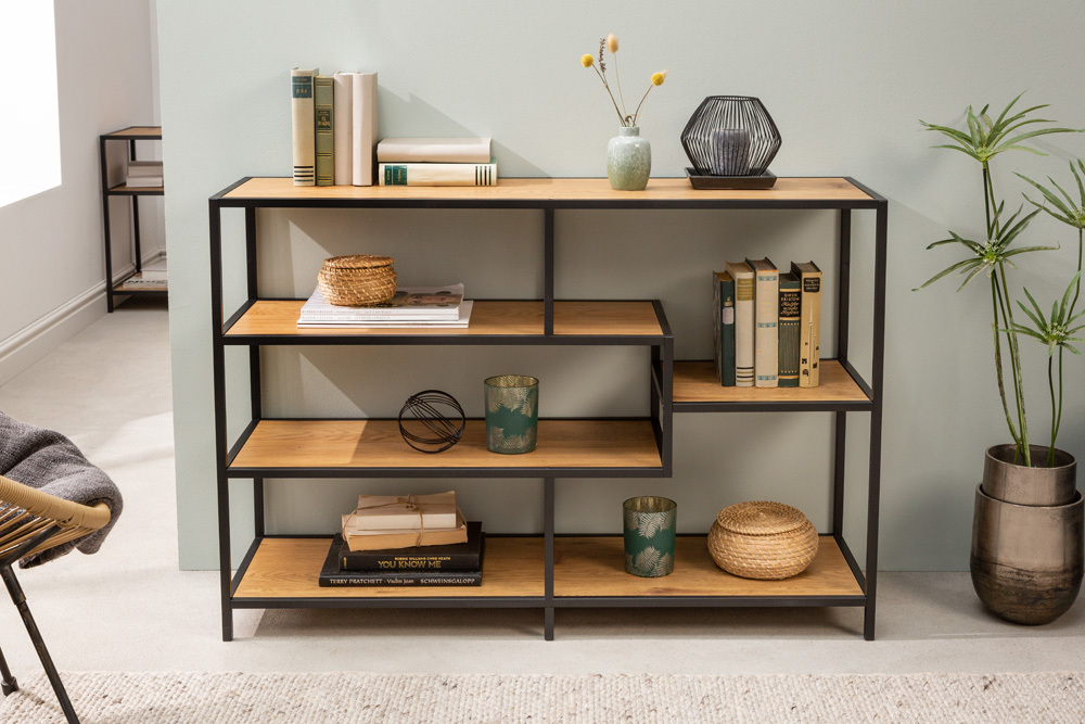 Industrial Bücherregal SLIM LINE 114cm Wildeiche schwarz fünf Regalböden Industrial Bücherregal SLIM LINE 114cm Wildeiche schwarz fünf Regalböden
