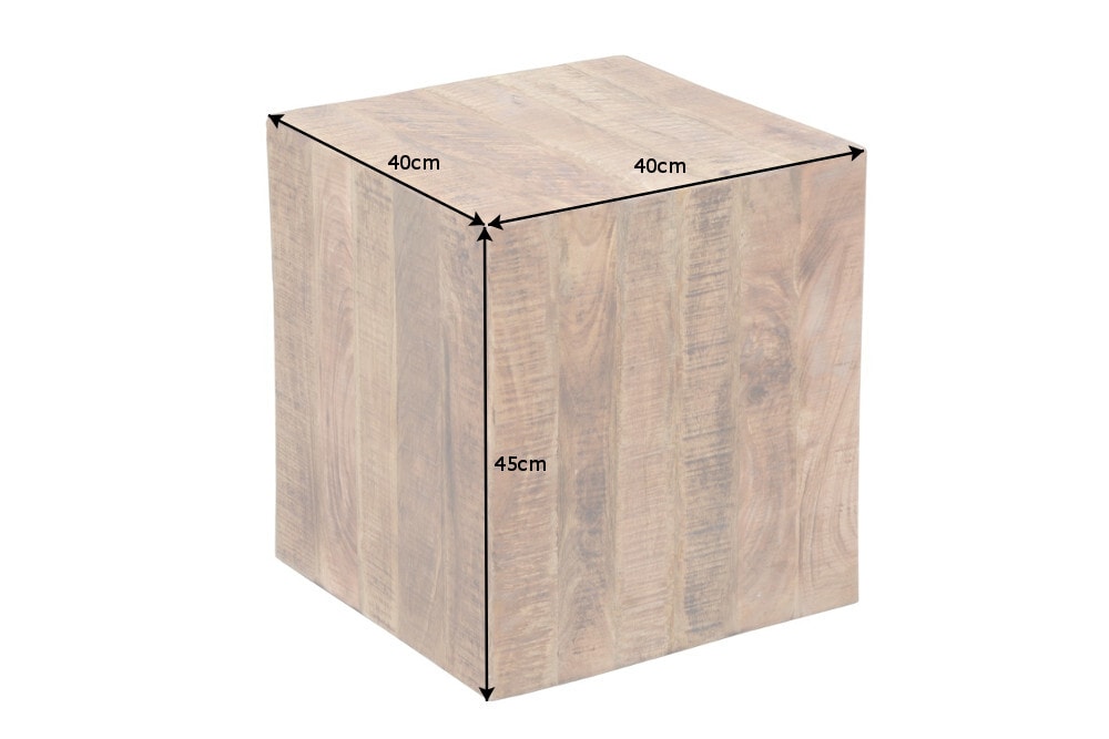 Massiver Beistelltisch FACTORY 45cm natur Mangoholz geflammt auf Rollen