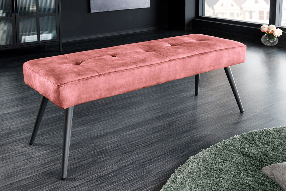 Design Sitzbank BOUTIQUE 100cm altrosa Samt schwarze Metallbeine Polsterbank