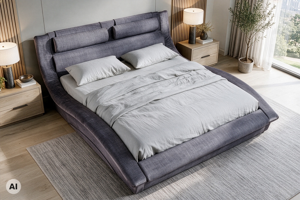 Boxbett SWING 160x200cm grau Vogue Seiden Samtstoff inkl. Stauraum und Bettkasten